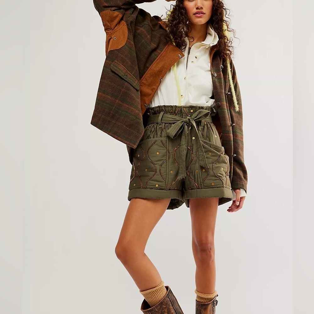 Free People All About It Quilted Shorts Ultra High Rise Relaxed Fit Paper bag